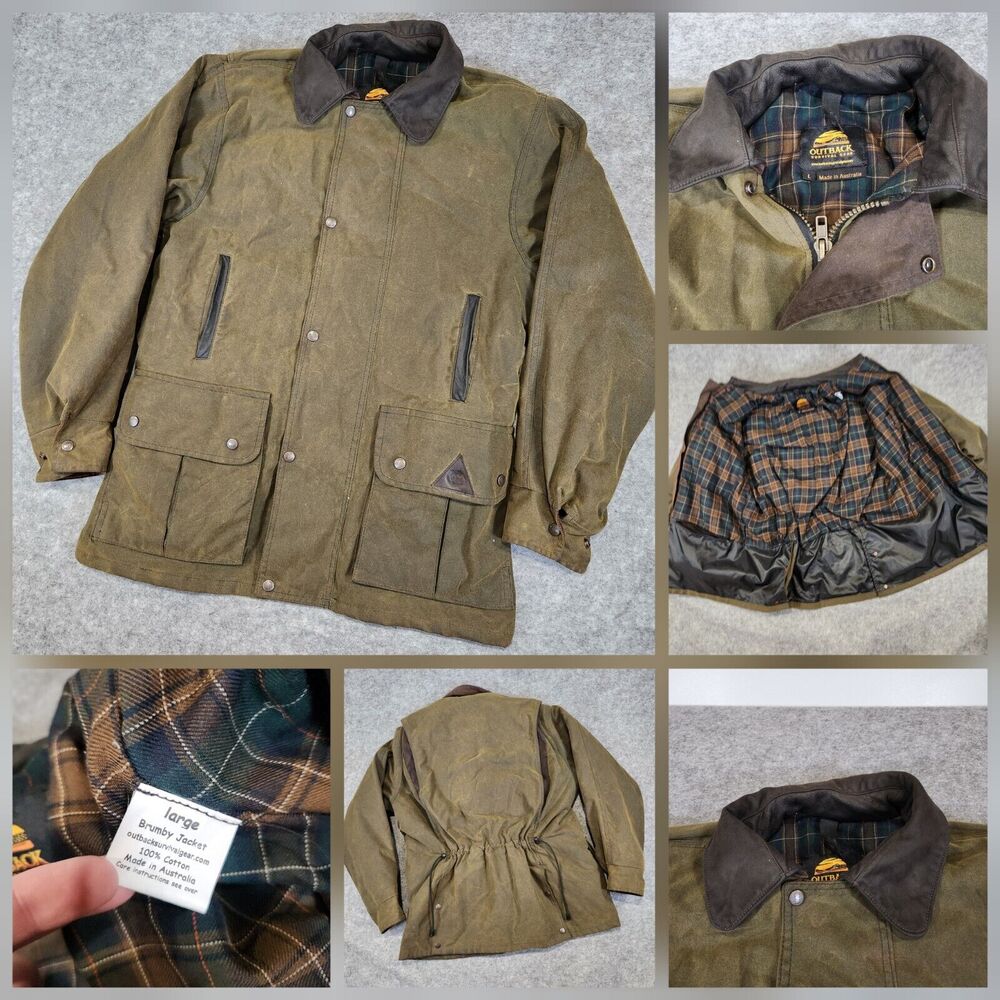 Outback Survival Gear L Brumby Waxed Cotton Oilskin Flannel Lined Jacket Coat